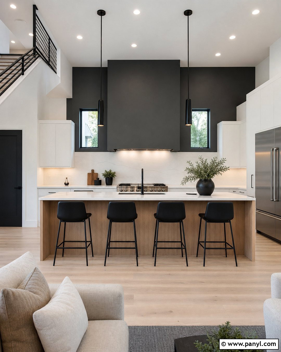 Charcoal Range Wall With Frameless Cabinets - 20 Modern Kitchen With Gray Accent Wall Ideas
