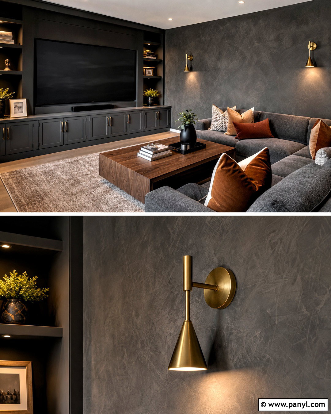 Charcoal Roman Clay Media Room - 20 roman clay walls