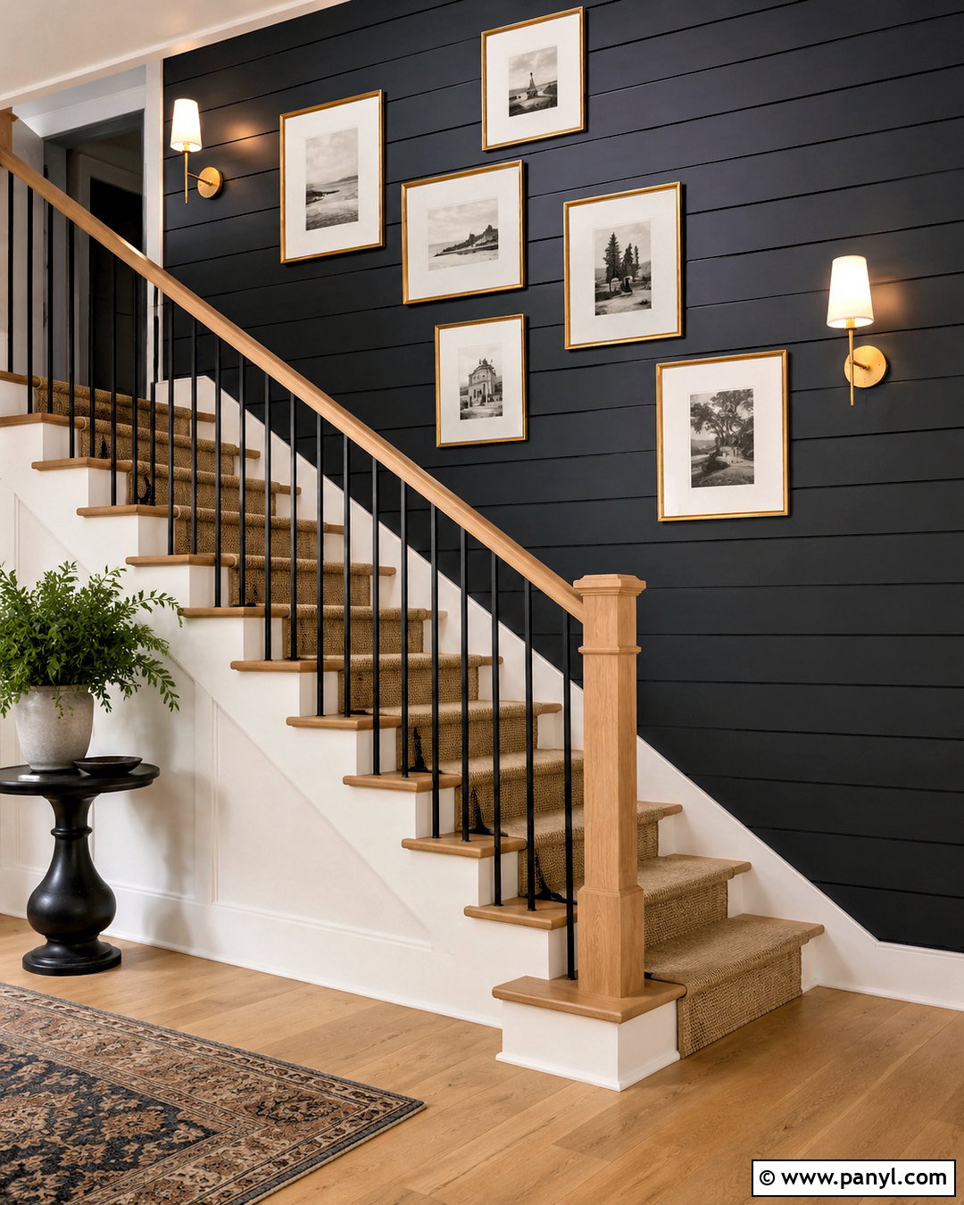 Charcoal Shiplap Staircase Wall - 20 dark shiplap wall ideas
