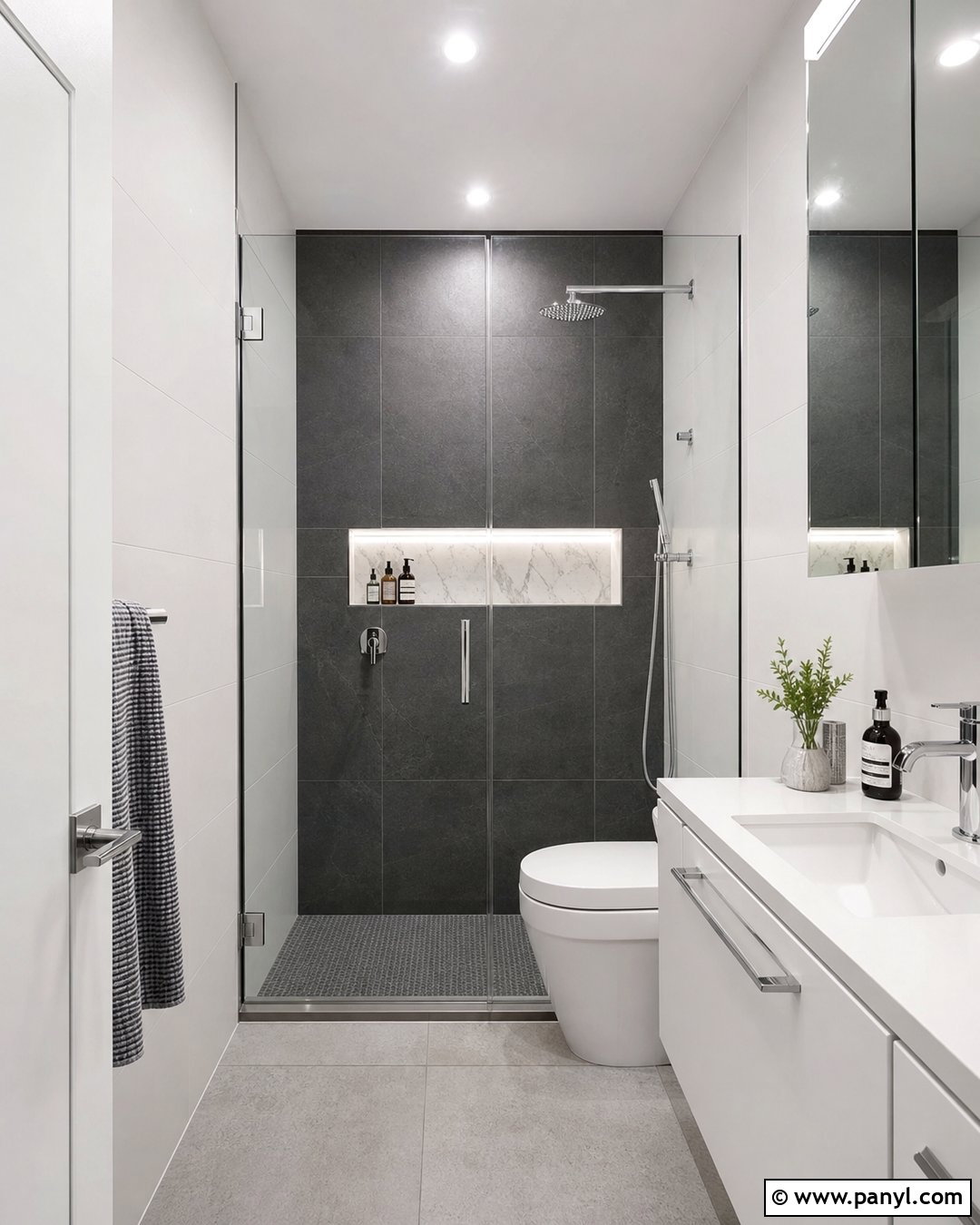 Charcoal Shower Tile Accent Wall - 20 Dark Accent Wall In Small Bathroom Ideas