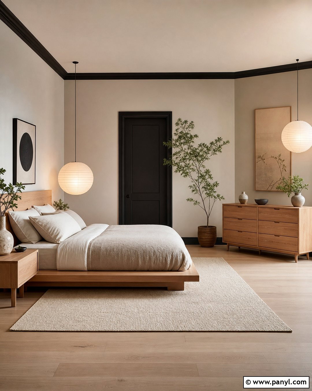 Charcoal Skirting Boards In A Japandi Bedroom - 35 Dark Skirting Boards Light Walls