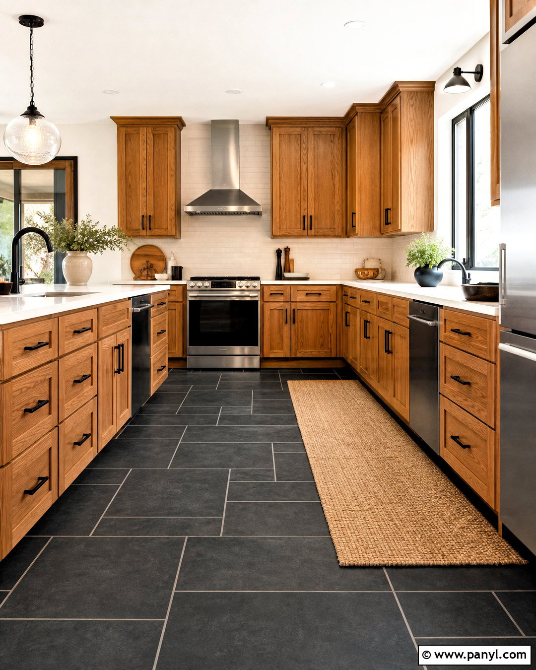 Charcoal Slate Flooring - 20 honey oak cabinets flooring ideas