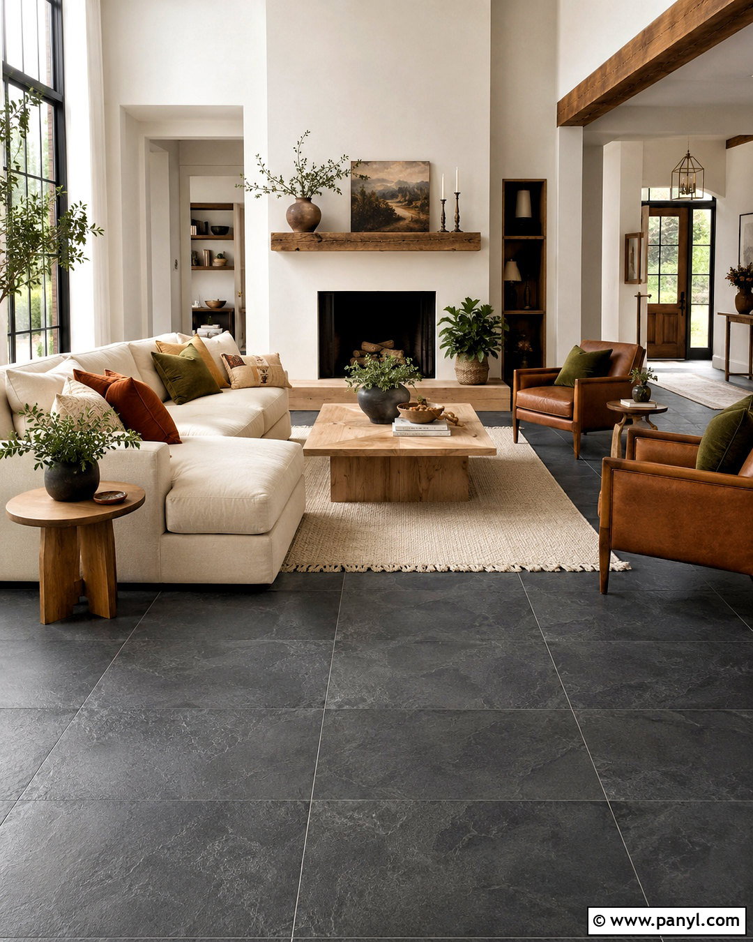 Charcoal Slate Look Ceramic Floor Tiles - 20 ceramic floor tiles living room ideas