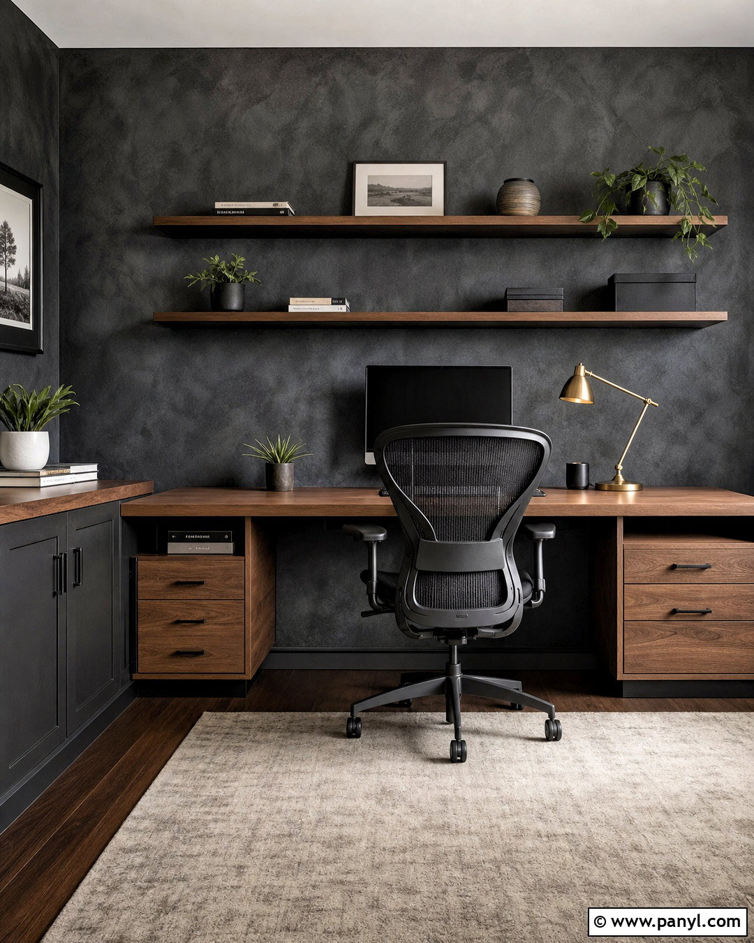 Charcoal Sponge Painted Home Office Wall - 20 sponge painting walls