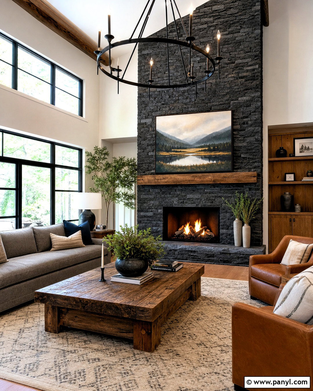 Charcoal Stone Fireplace Wall - 20 dark fireplace wall ideas