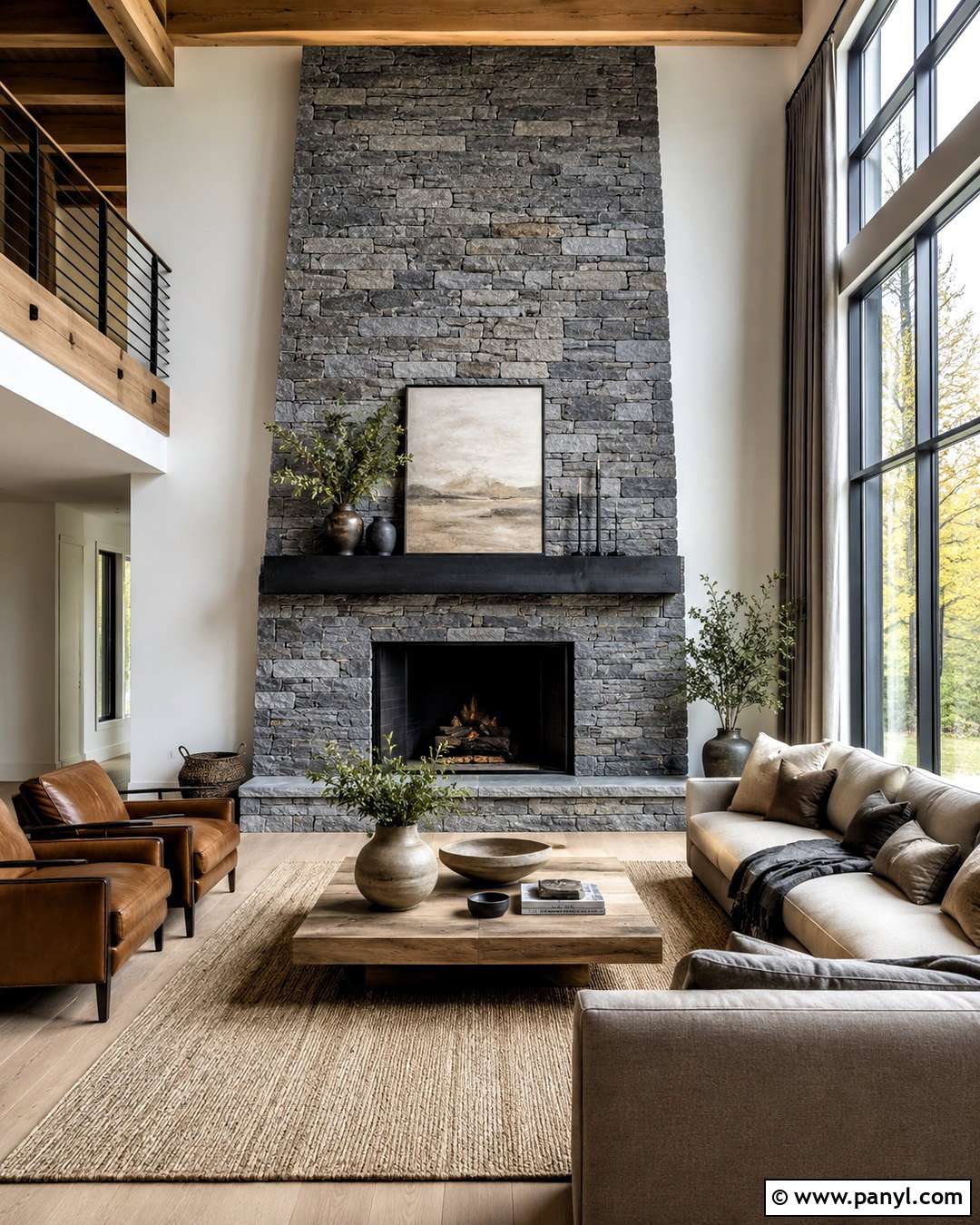 Charcoal Stone Fireplace - 20 moody fireplace ideas