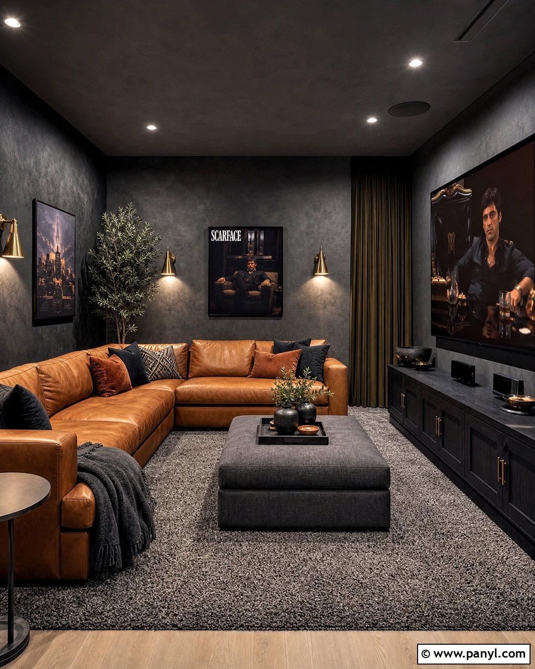 Charcoal Stone Wash Media Room - 20 stone wash wall ideas