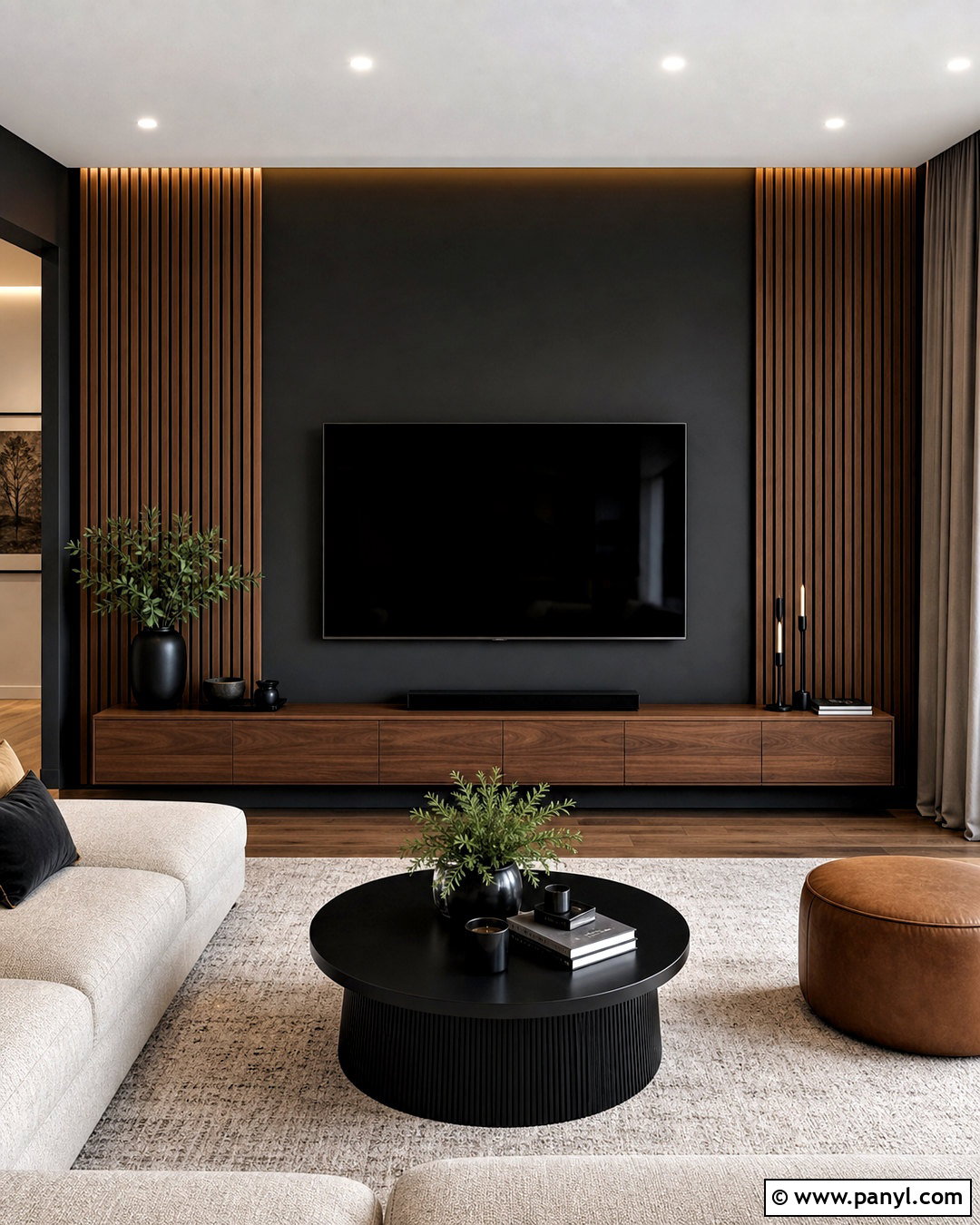 Charcoal TV Wall With Wood Slats - 20 wall design ideas living room paint ideas