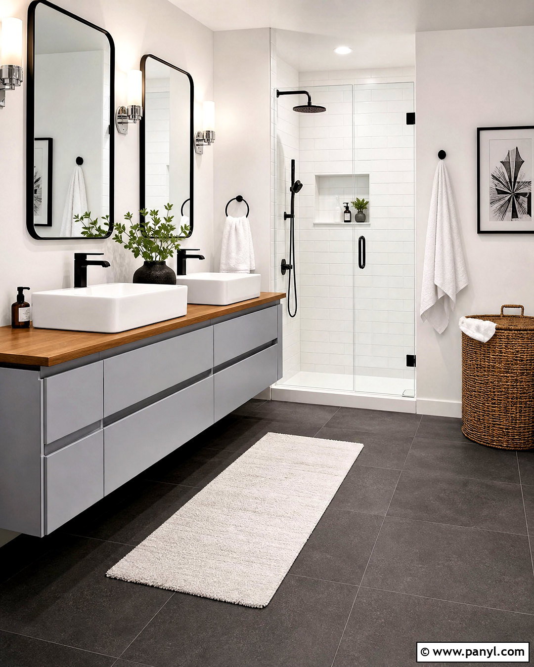 Charcoal Tile Floor White Wall Bathroom - 20 dark floors light walls