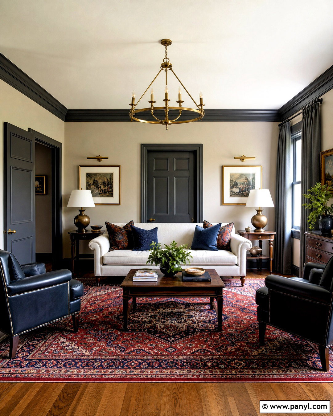 Charcoal Trim And Traditional Six-Panel Doors - 20 dark trim and doors interior ideas