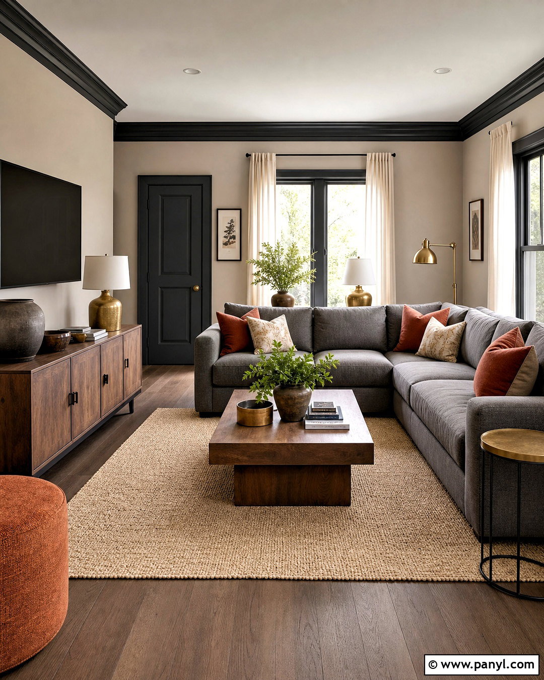 Charcoal Trim With Greige Walls - 20 painted trim darker than walls