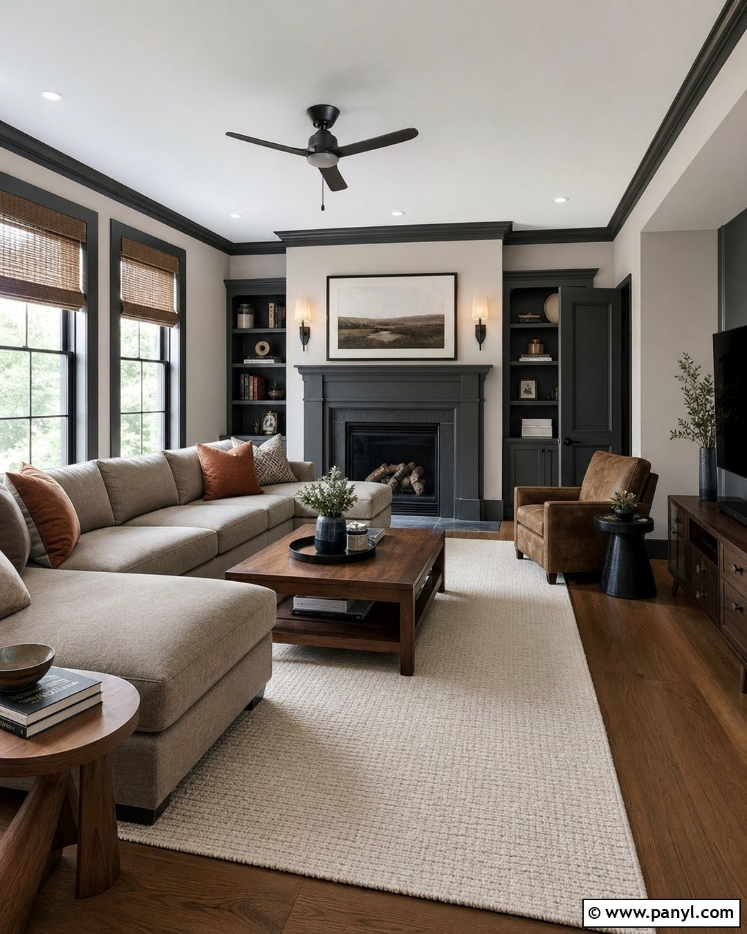Charcoal Trim With Soft Greige Walls - 45 darker trim lighter walls