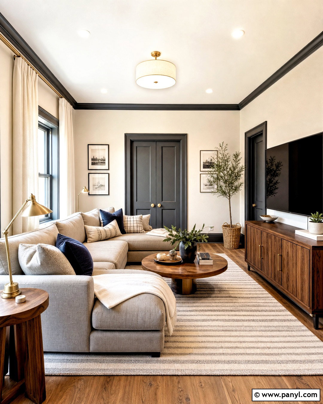 Charcoal Trim With Warm White Walls - 20 dark painted trim ideas