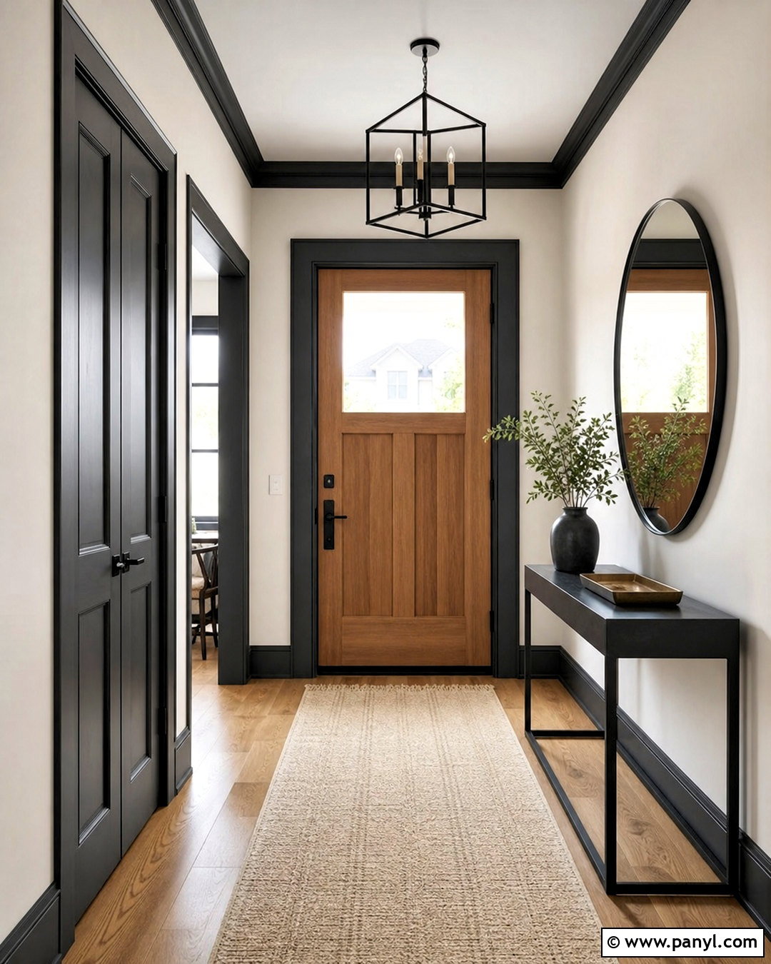 Charcoal Trim With Warm White Walls - 20 painted baseboards and trim ideas