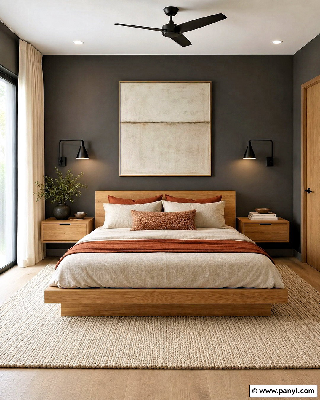 Charcoal Wall Bedroom With Light Oak Furniture - 20 dark wall bedroom ideas