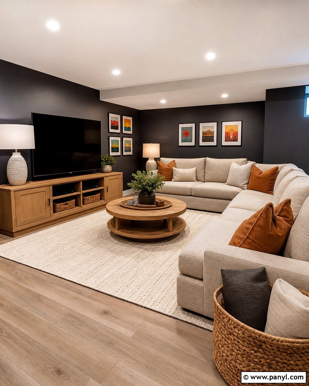 Charcoal Walls In A Basement Family Room - 30 Charcoal Walls