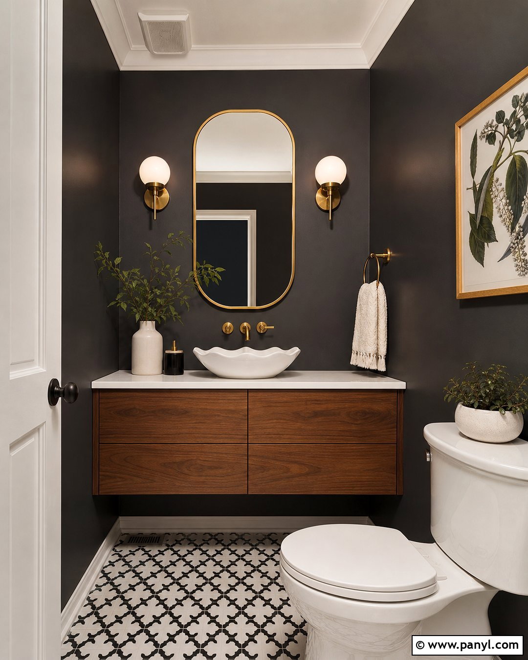 Charcoal Walls In A Powder Room - 30 Charcoal Walls