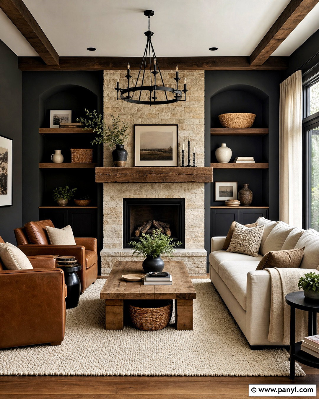 Charcoal Walls With A Stone Fireplace - 20 charcoal walls living room ideas