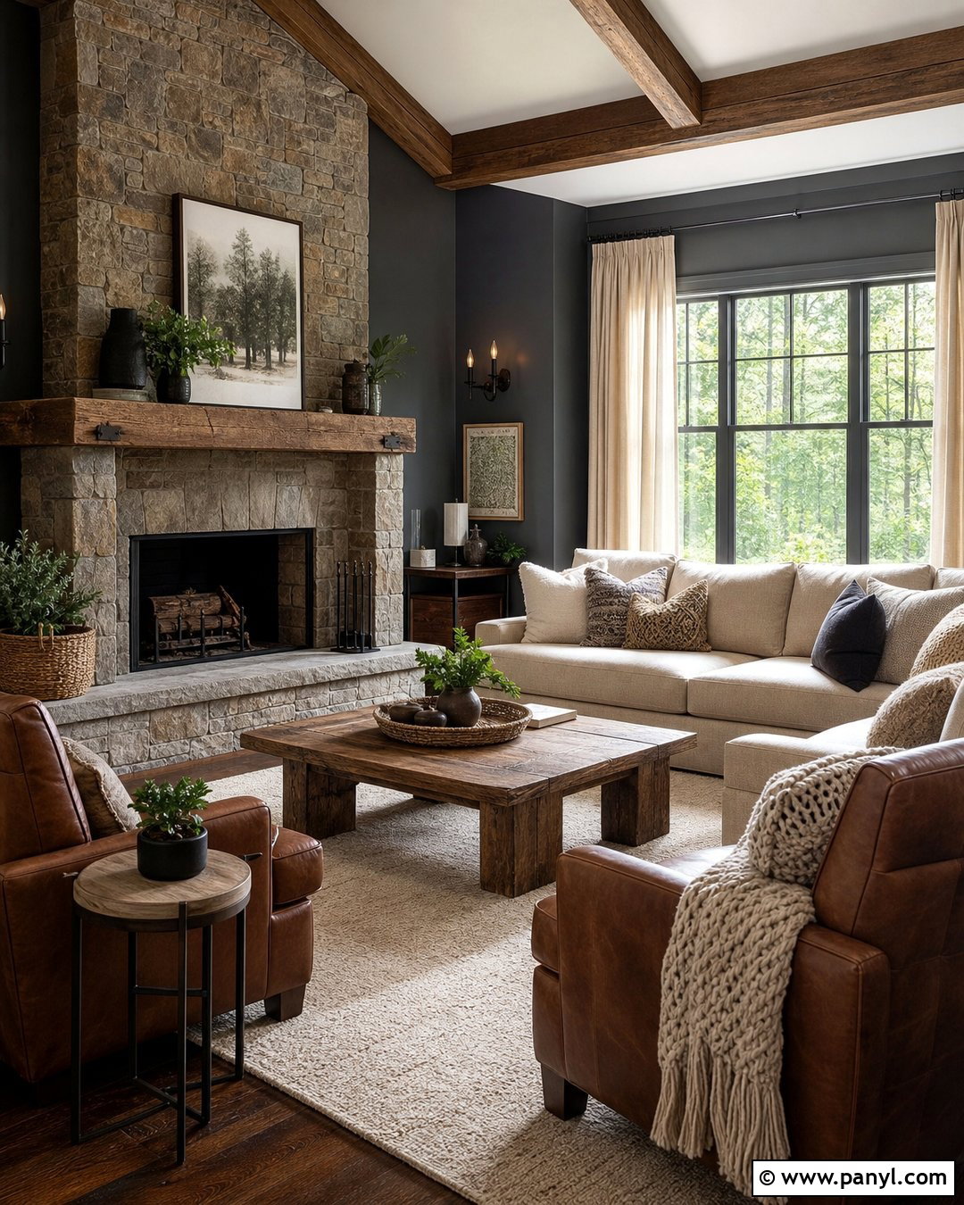 Charcoal Walls With A Stone Fireplace - 30 Charcoal Walls