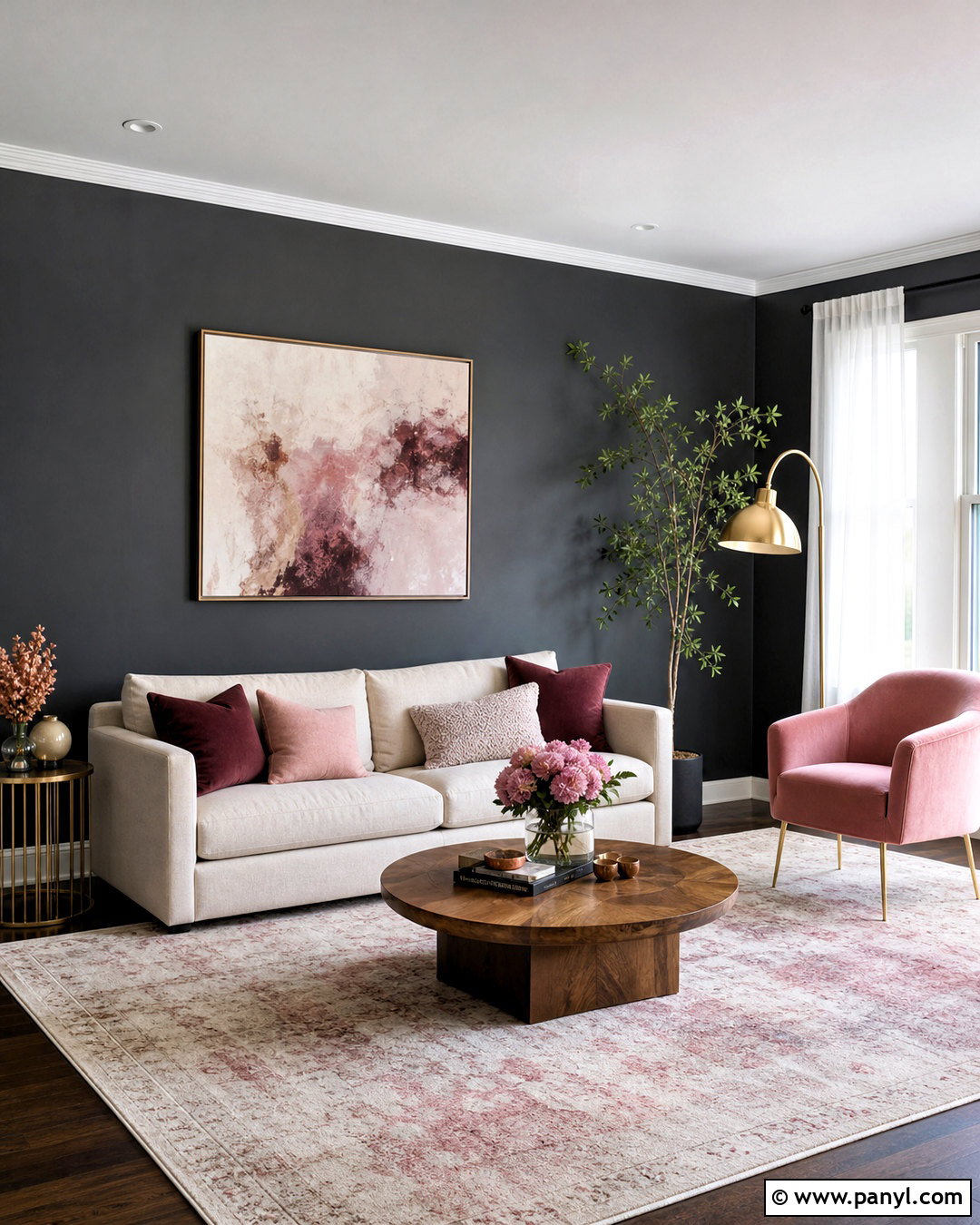 Charcoal Walls With Blush Pink Decor - 20 charcoal walls living room ideas