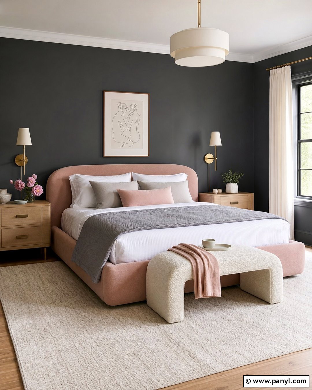 Charcoal Walls With Blush Pink - 30 Charcoal Walls