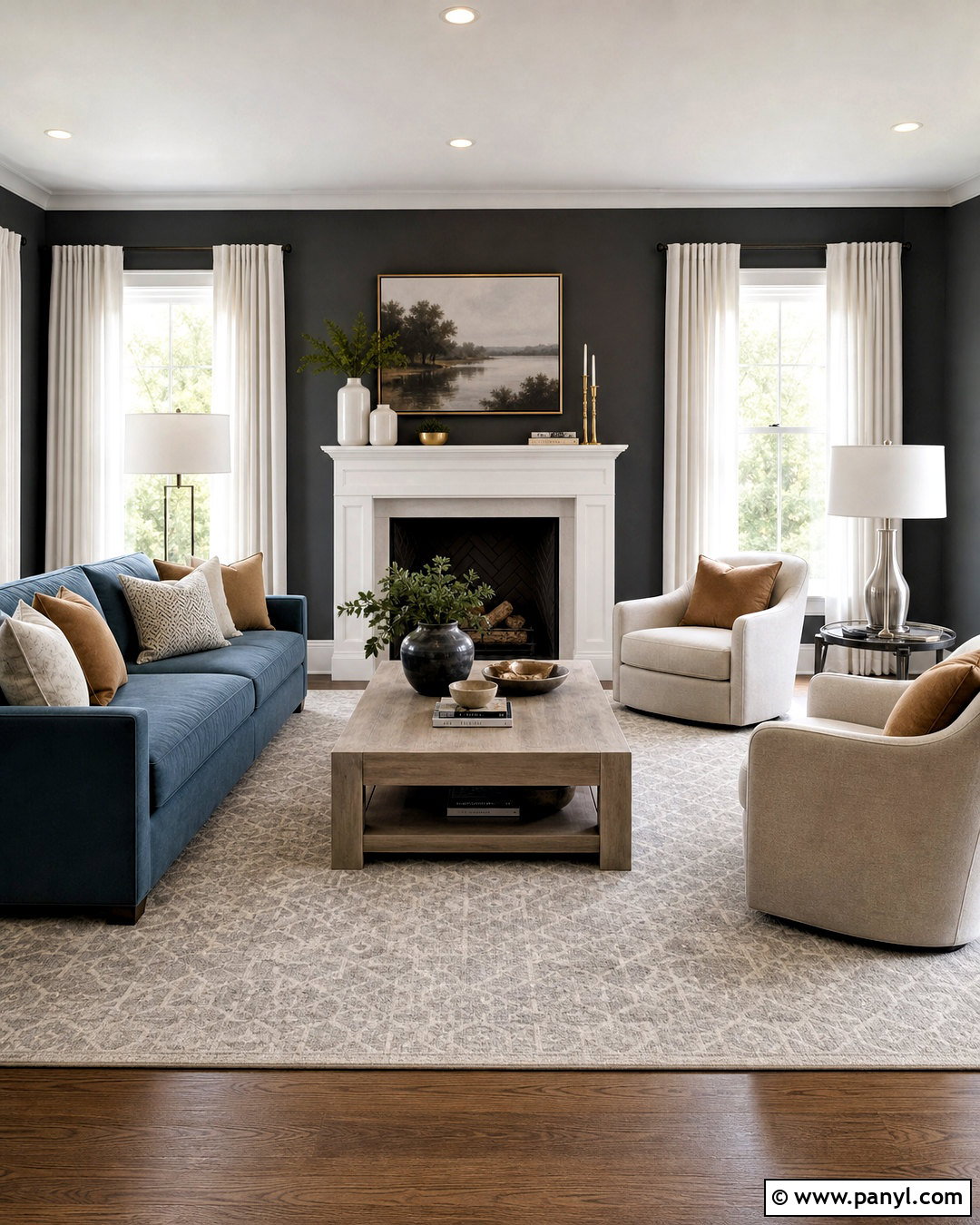 Charcoal Walls With Dusty Blue Furniture - 20 charcoal walls living room ideas