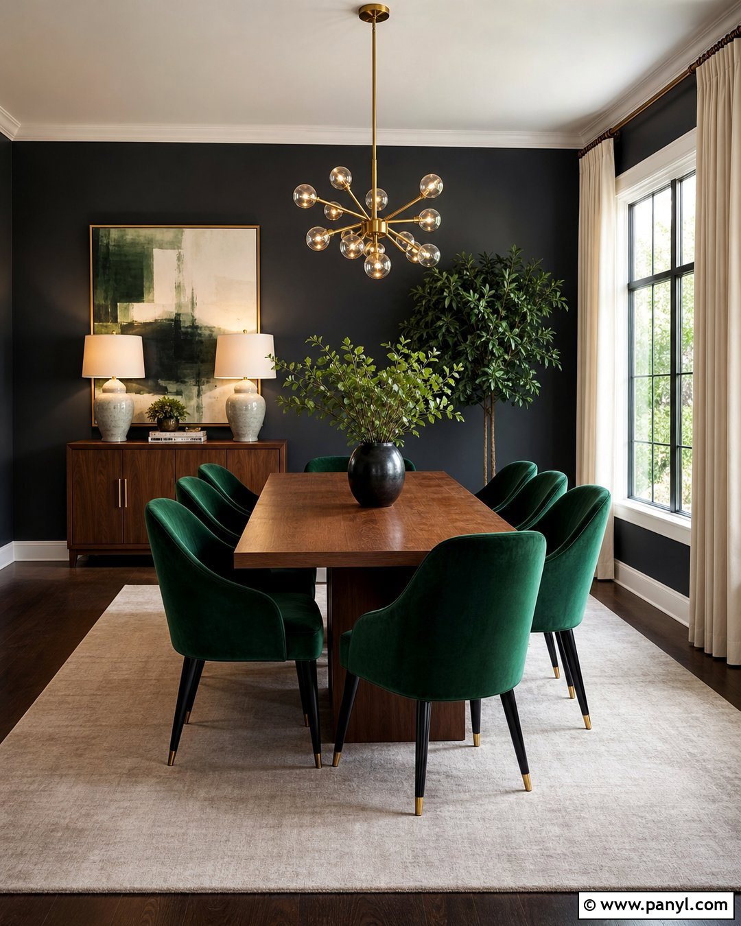 Charcoal Walls With Emerald Green - 30 Charcoal Walls