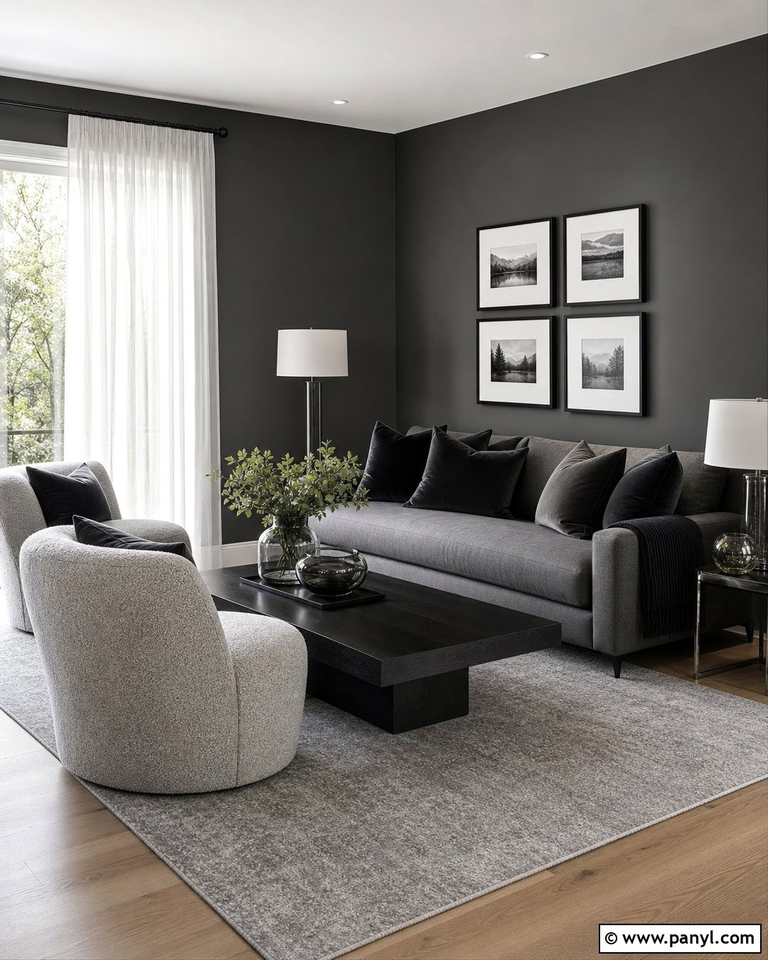 Charcoal Walls With Monochrome Decor - 30 Charcoal Walls