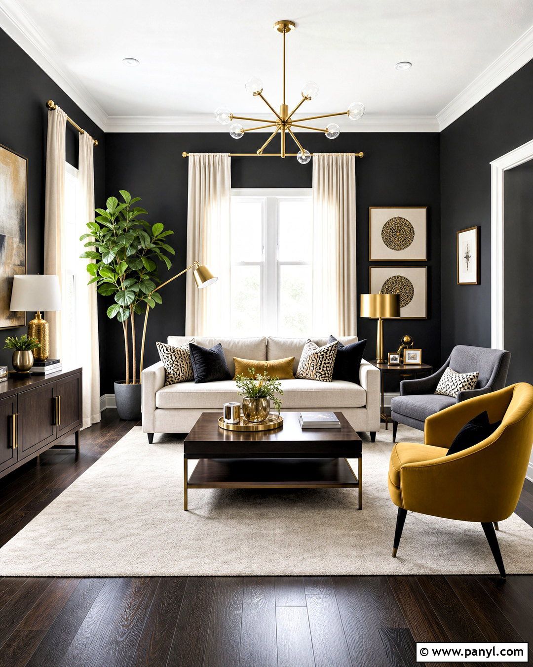 Charcoal Walls With Mustard Yellow Accents - 20 charcoal walls living room ideas