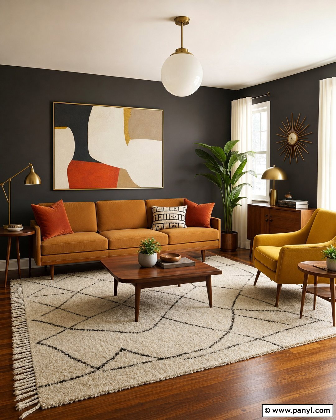 Charcoal Walls With Mustard Yellow - 30 Charcoal Walls