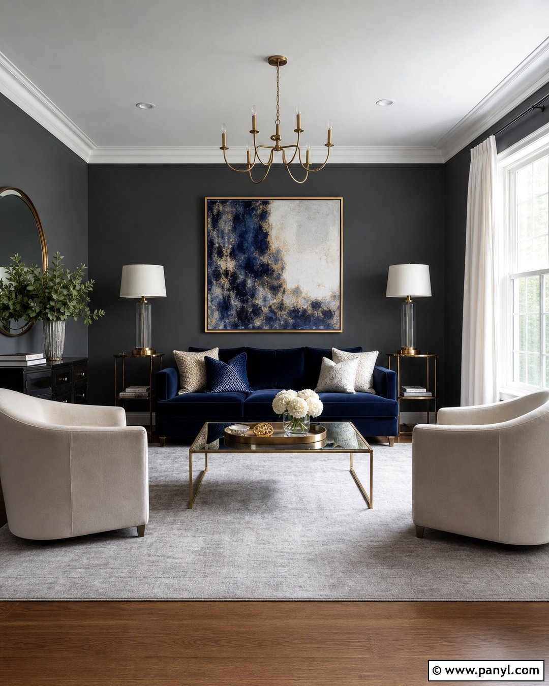 Charcoal Walls With Navy Blue - 30 Charcoal Walls