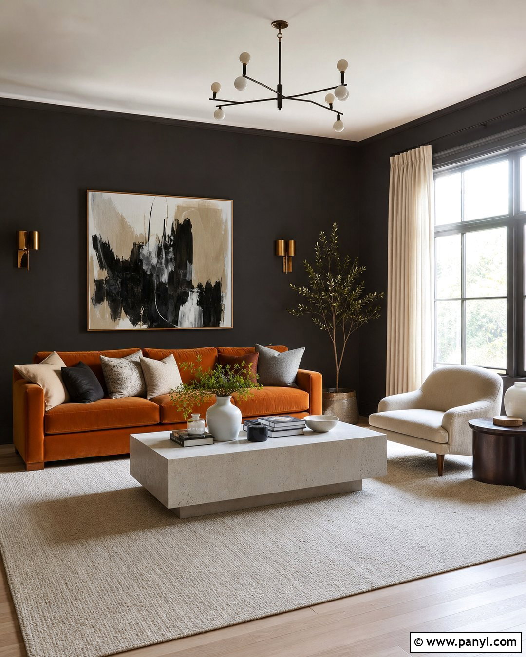 Charcoal Walls With Orange Sofa - 20 Neutral Wall Color With Orange Furniture Ideas