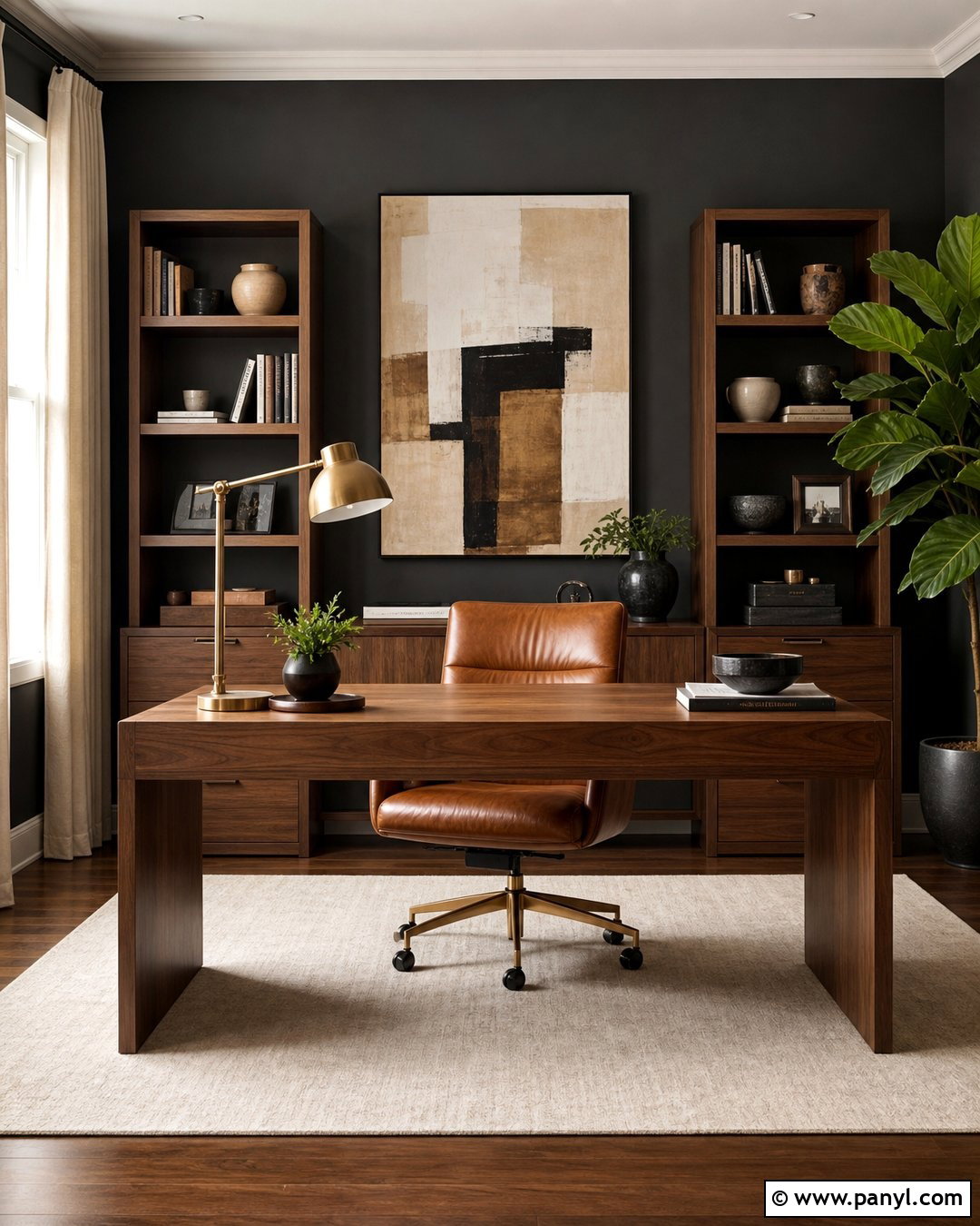 Charcoal Walls With Walnut Furniture - 30 Charcoal Walls