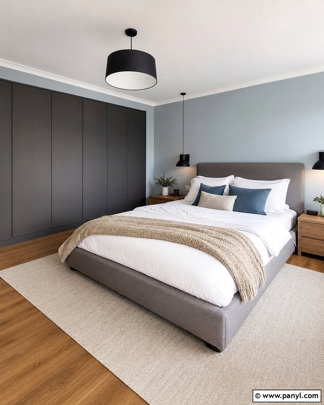 Charcoal Wardrobe With Light Blue Walls - 25 Wardrobe And Wall Color Combination Ideas