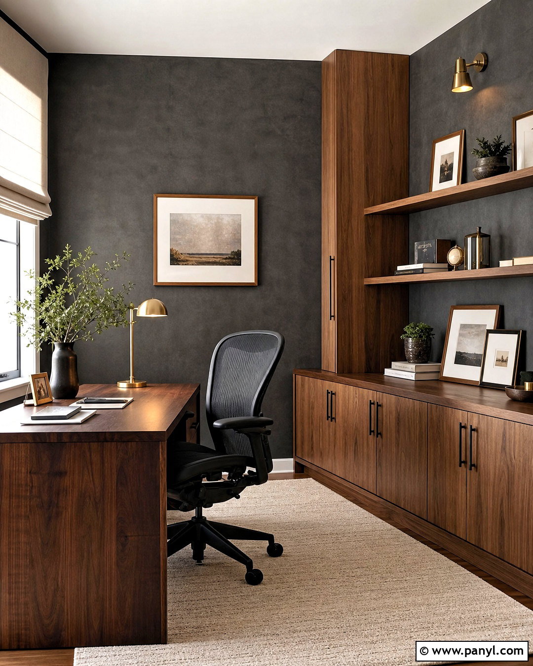 Charcoal Washed Home Office - 20 washed wall paint effect ideas