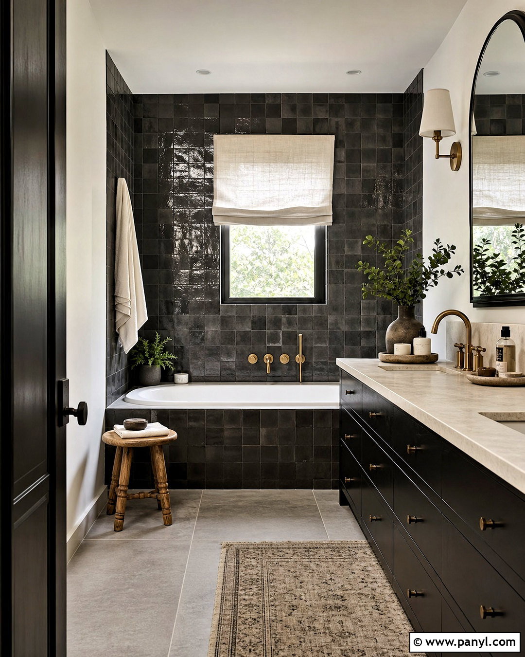 Charcoal Zellige Tile Bathroom - 20 dark moody bathroom ideas