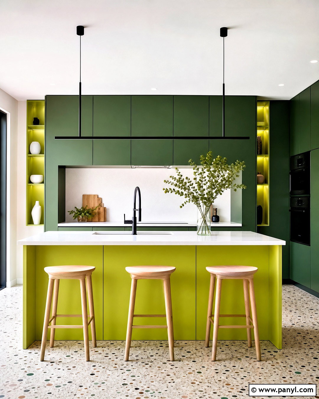 Chartreuse And Deep Green Contemporary Kitchen - 20 green and yellow kitchen ideas