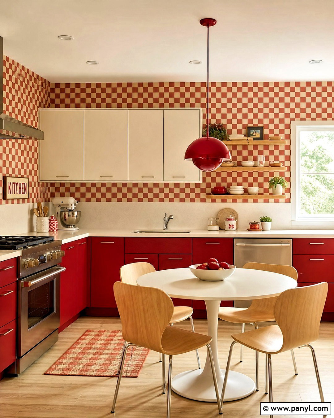 Checkerboard Red Wallpaper Kitchen - 20 funky red wallpaper ideas
