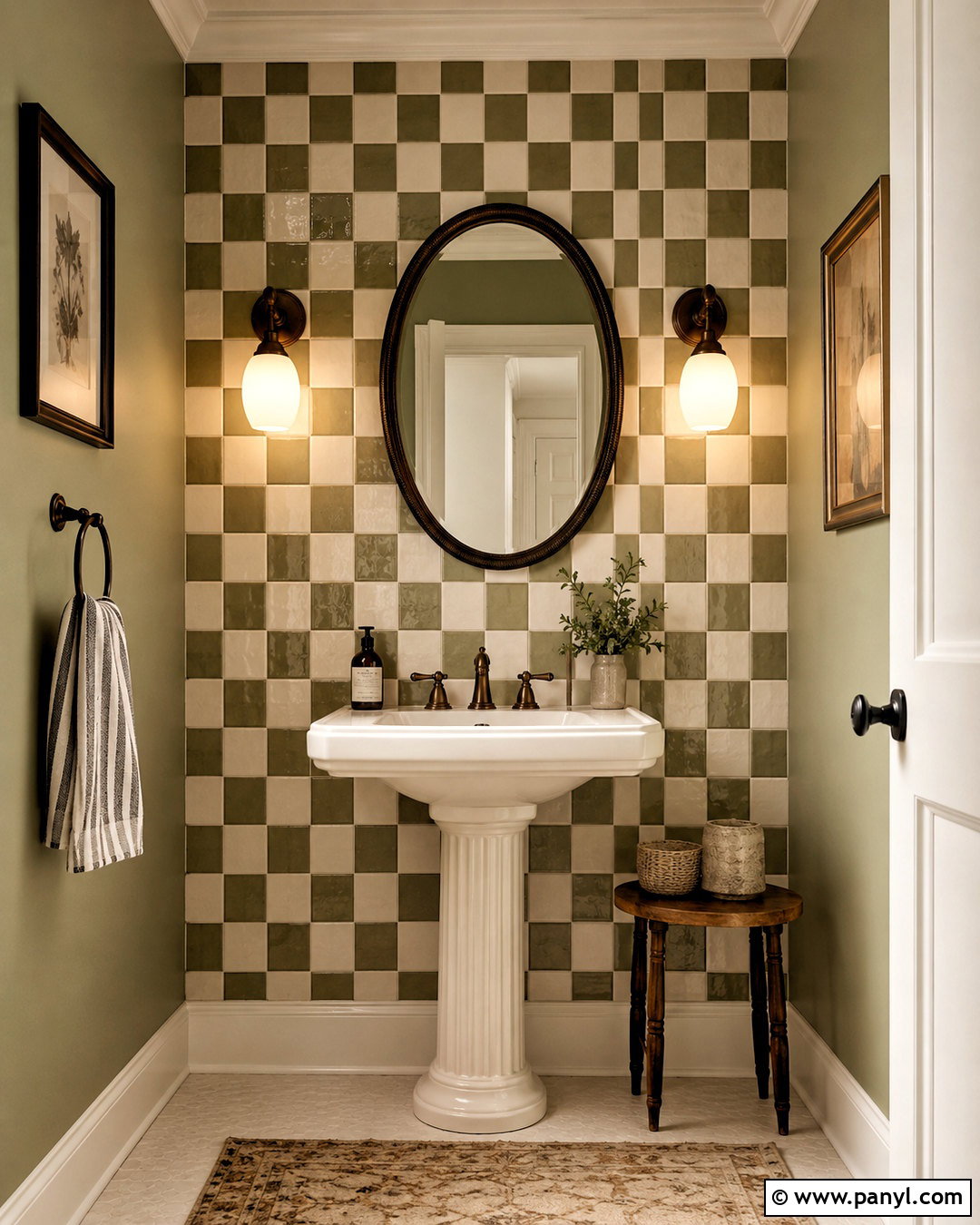 Checkerboard Tile Powder Room Accent Wall - 20 powder room accent wall ideas