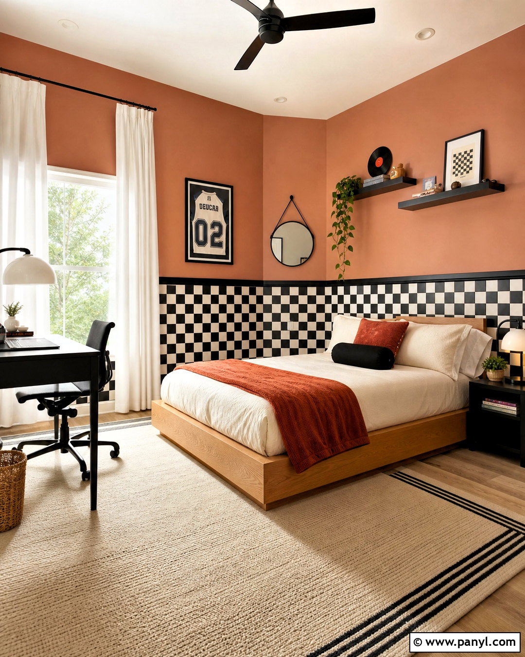 Checkerboard Wallpaper In A Teen Bedroom - 20 wallpaper on bottom half of wall ideas