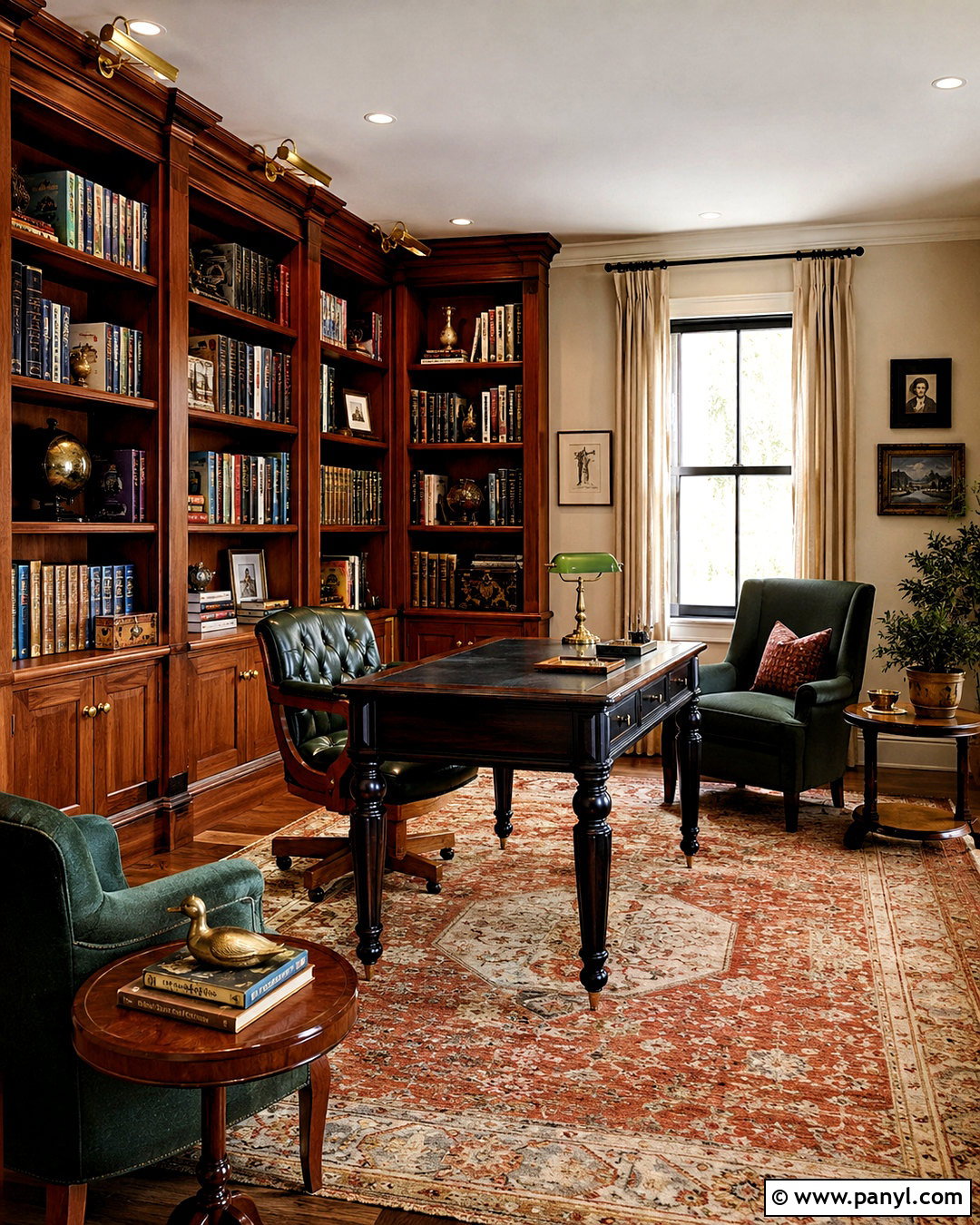 Cherry And Ebonized Oak Library - 20 different wood tones in one room ideas