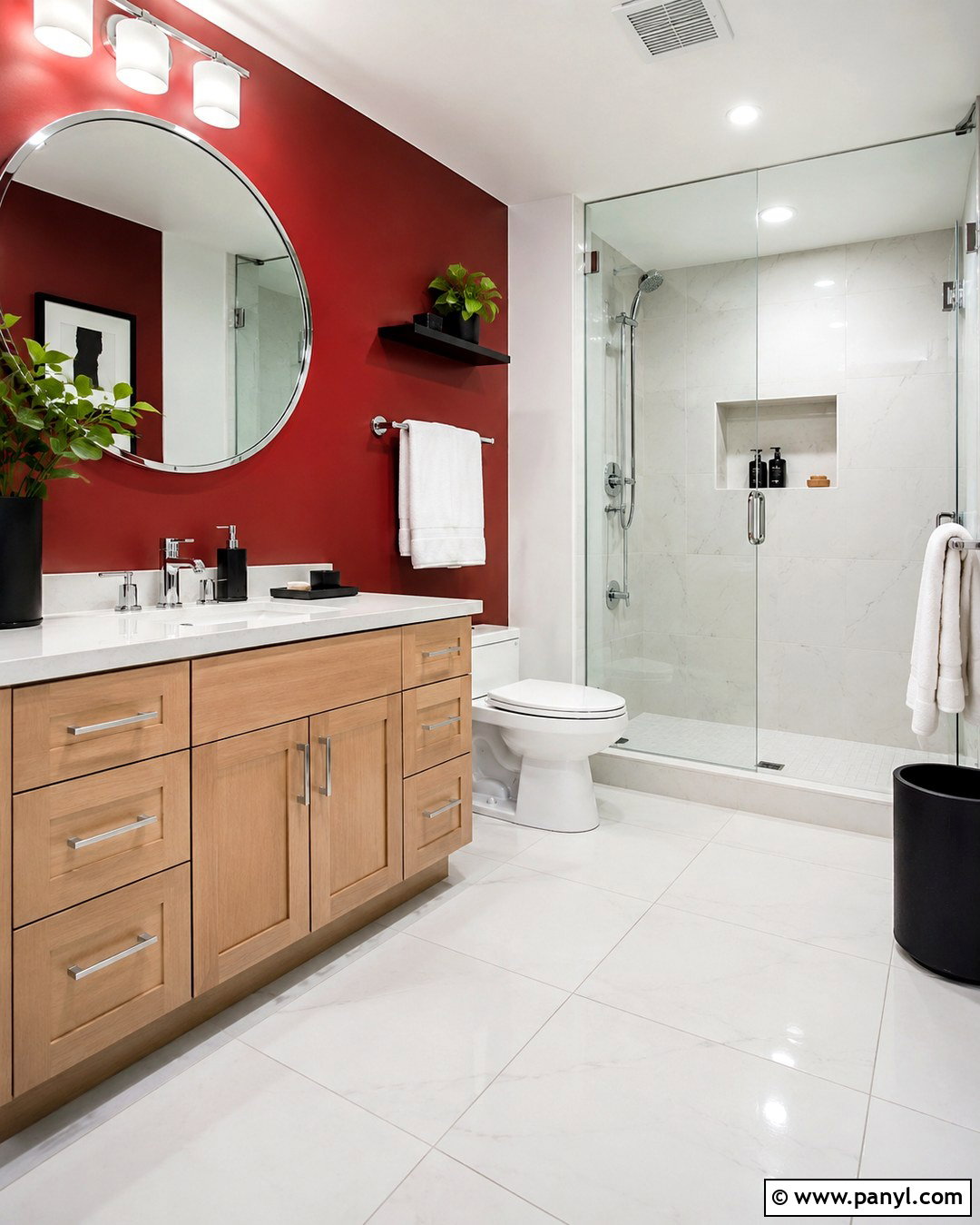Cherry Red Bathroom Accent Wall - 20 Red Accent Wall Bathroom Ideas