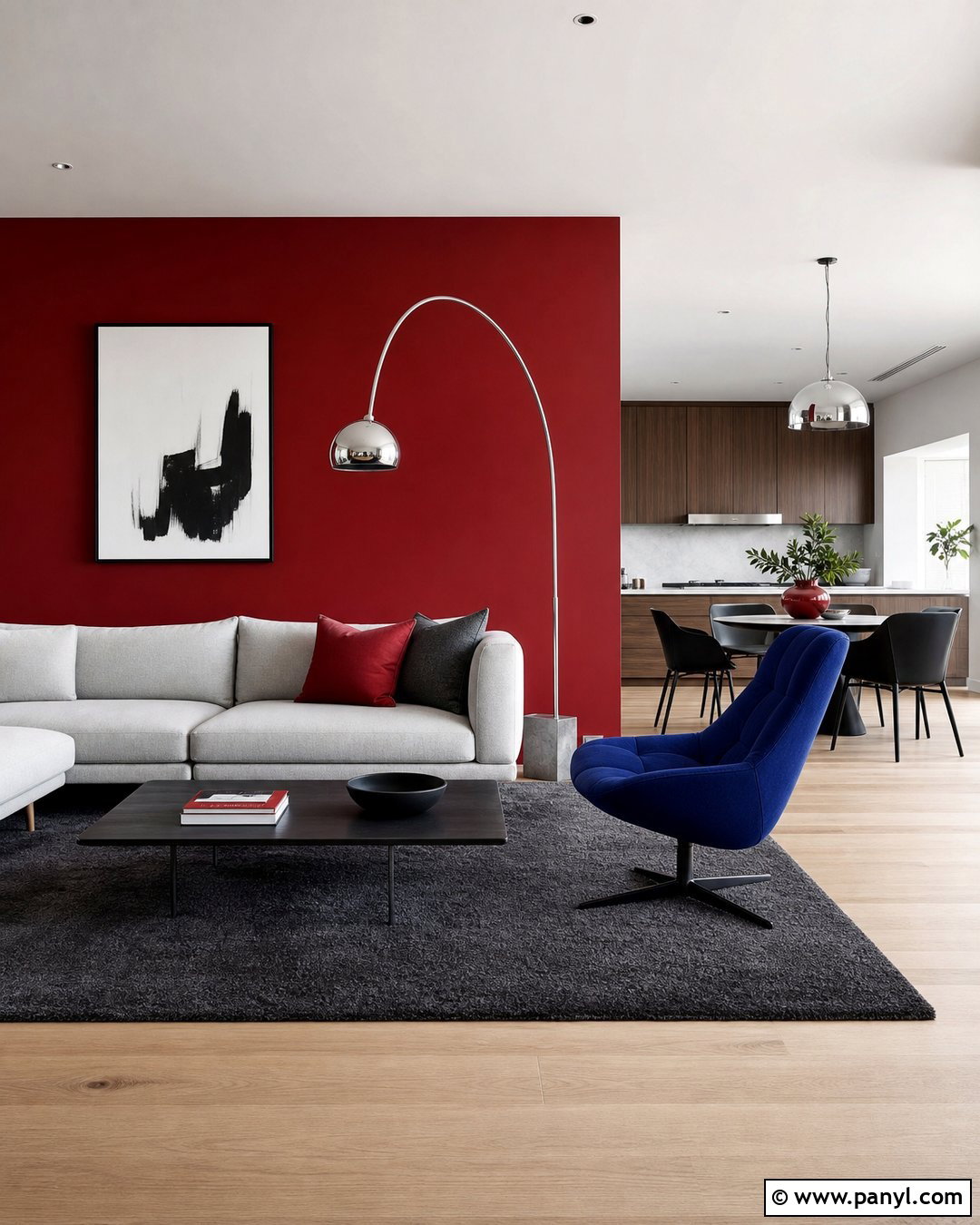 Cherry Red Feature Wall Modern Living Room - 35 red feature wall ideas