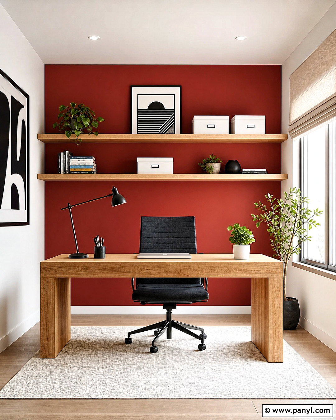 Cherry Red Home Office Wall - 20 red wall design ideas