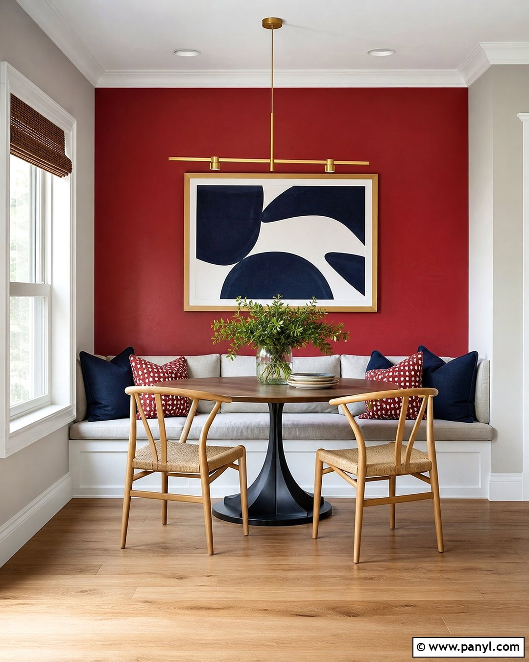 Cherry Red Kitchen Banquette Accent Wall - 20 Bright Color Accent Wall Inspiration Ideas