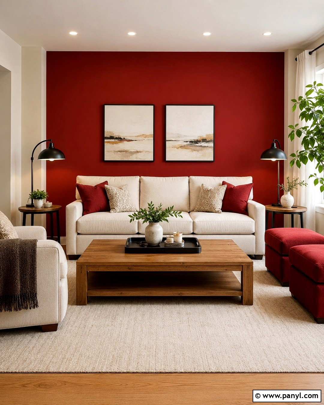 Cherry Red Living Room Wall - 20 Vibrant Red Wall Color Ideas