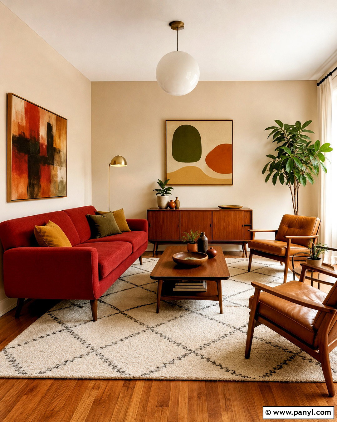 Cherry Red Midcentury Living Room - 20 cherry red room ideas