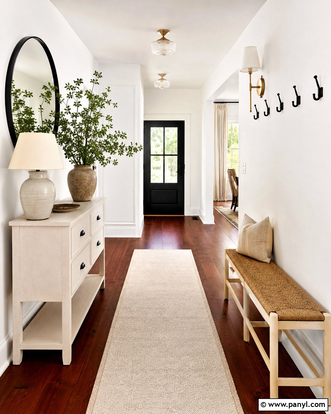 Cherry Wood Floor Entryway With White Console - 20 White Walls Cherry Wood Floors