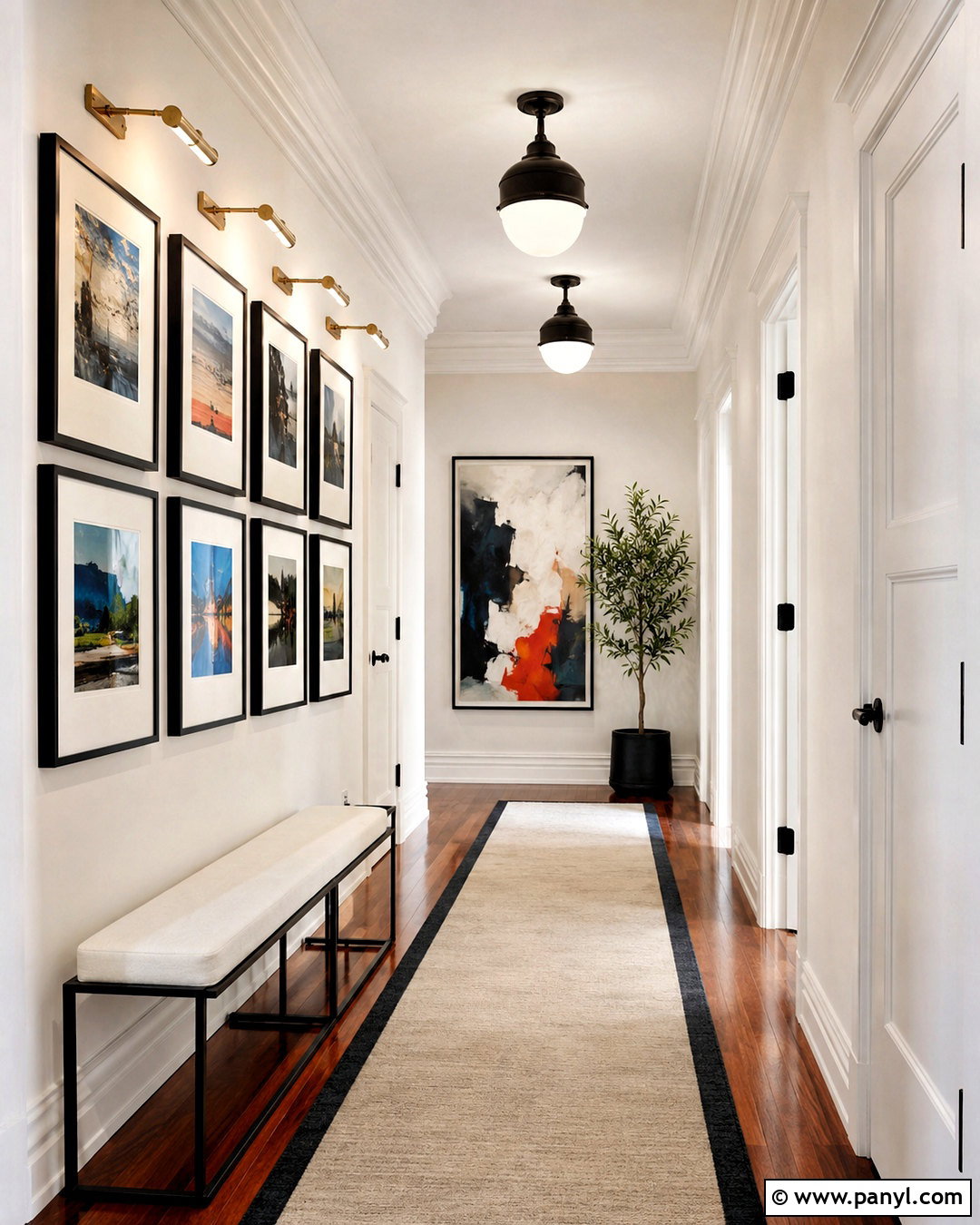 Cherry Wood Floor Hallway With Gallery Wall - 20 White Walls Cherry Wood Floors