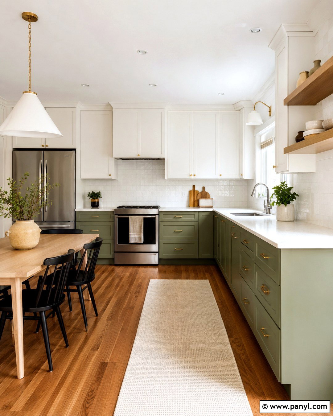 Cherry Wood Floor Kitchen With Sage Cabinets - 20 White Walls Cherry Wood Floors
